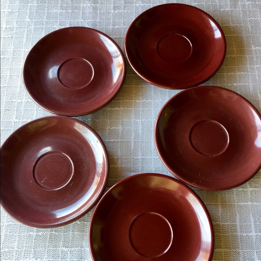 5 Mid-Century Boonton New Jersey Maroon Saucers